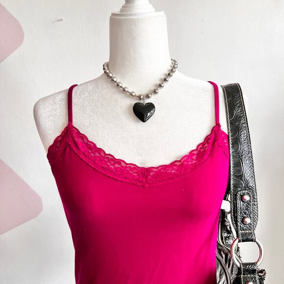 Pink‎ Lace Trim Tank Top, Y2K Coquette Soft Girl Romantic 2000s Small - Picture 2 of 6
